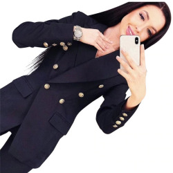 MVGIRLRU Chic Woman Pant Suits Office Lady Sets double breasted lined blazer jacket & trousers 2 piece set Female