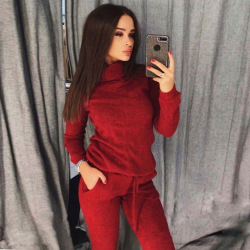 MVGIRLRU stylish knit suit womens two piece sets high neck mid line sweater+pant tracksuit female outfits