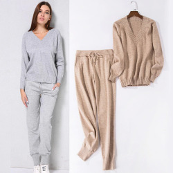Women sweater suit and setsCasual Knitted Sweaters Pants 2PCS Track Suits Woman Casual Knitted Trousers+Jumper Tops Clothing Set
